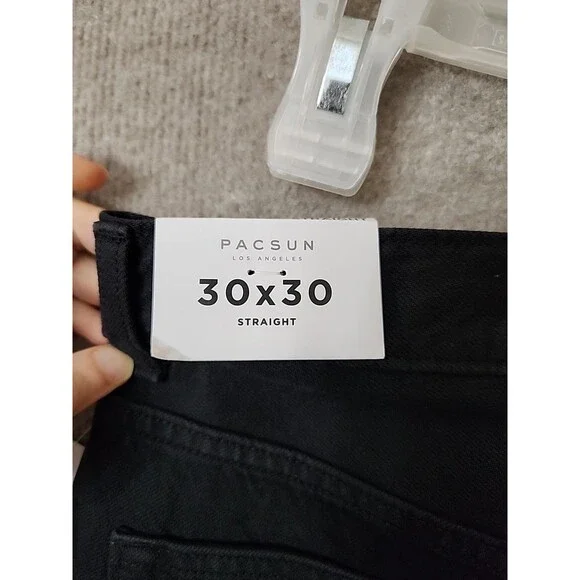 PacSun Straight Leg Jeans Mens 30x30 Black Button Fly Cotton Non Stretch NEW - Picture 6 of 10